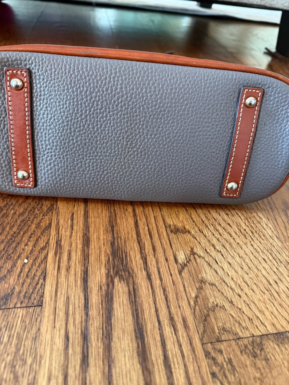 Dooney & Bourke Gray Pebbled Leather Satchel with Brown Trim - Picture 3 of 6